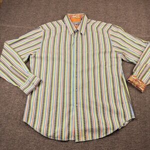 Robert Graham Shirt Mens XL Striped Button Up Paisley Flip Cuffs Long Sleeve